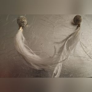 Rhinestone and white feather post earrings NWOT